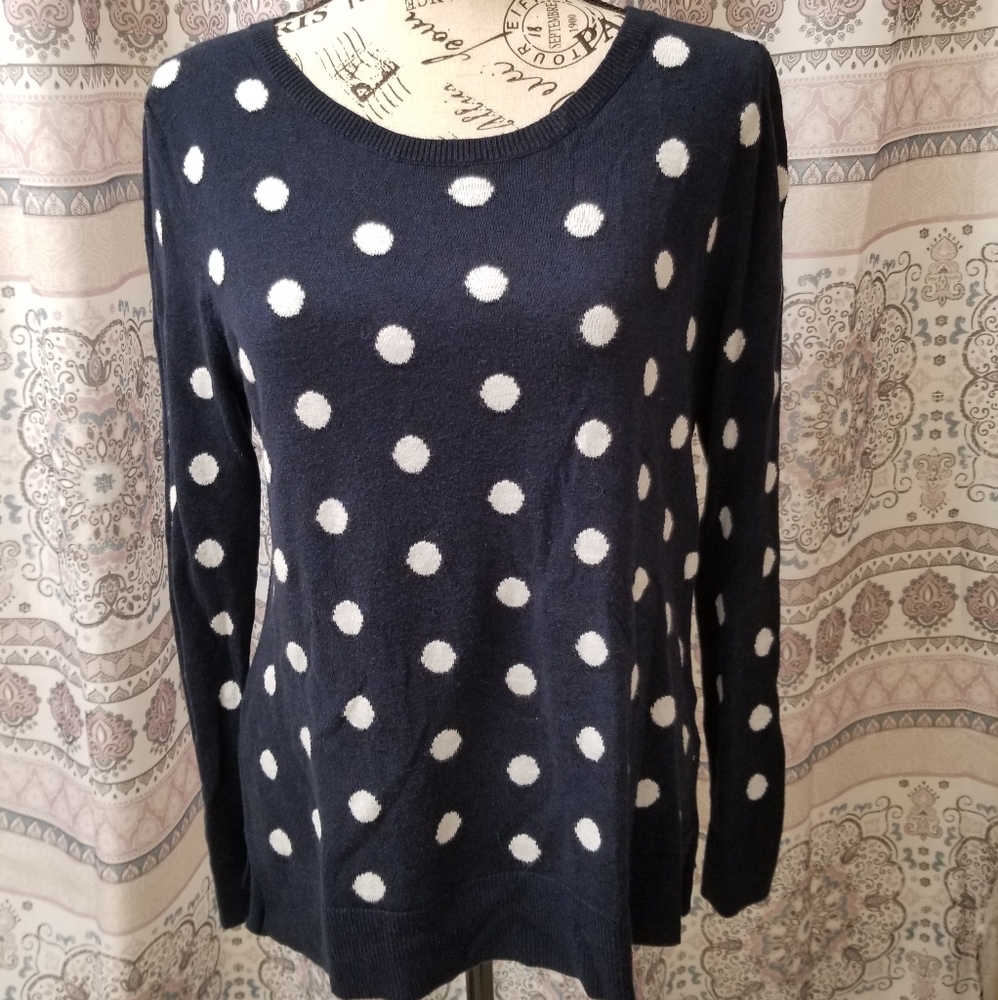 Navy and White Polka dot sweater